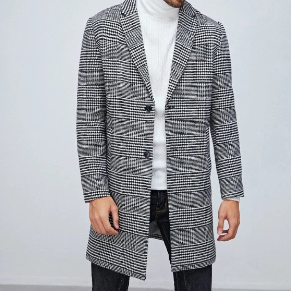 Neck overcoat with houndstooth pattern lapel - Picture 4 of 6